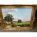 2 gilt framed paintings by David Smith & 1 by Hill