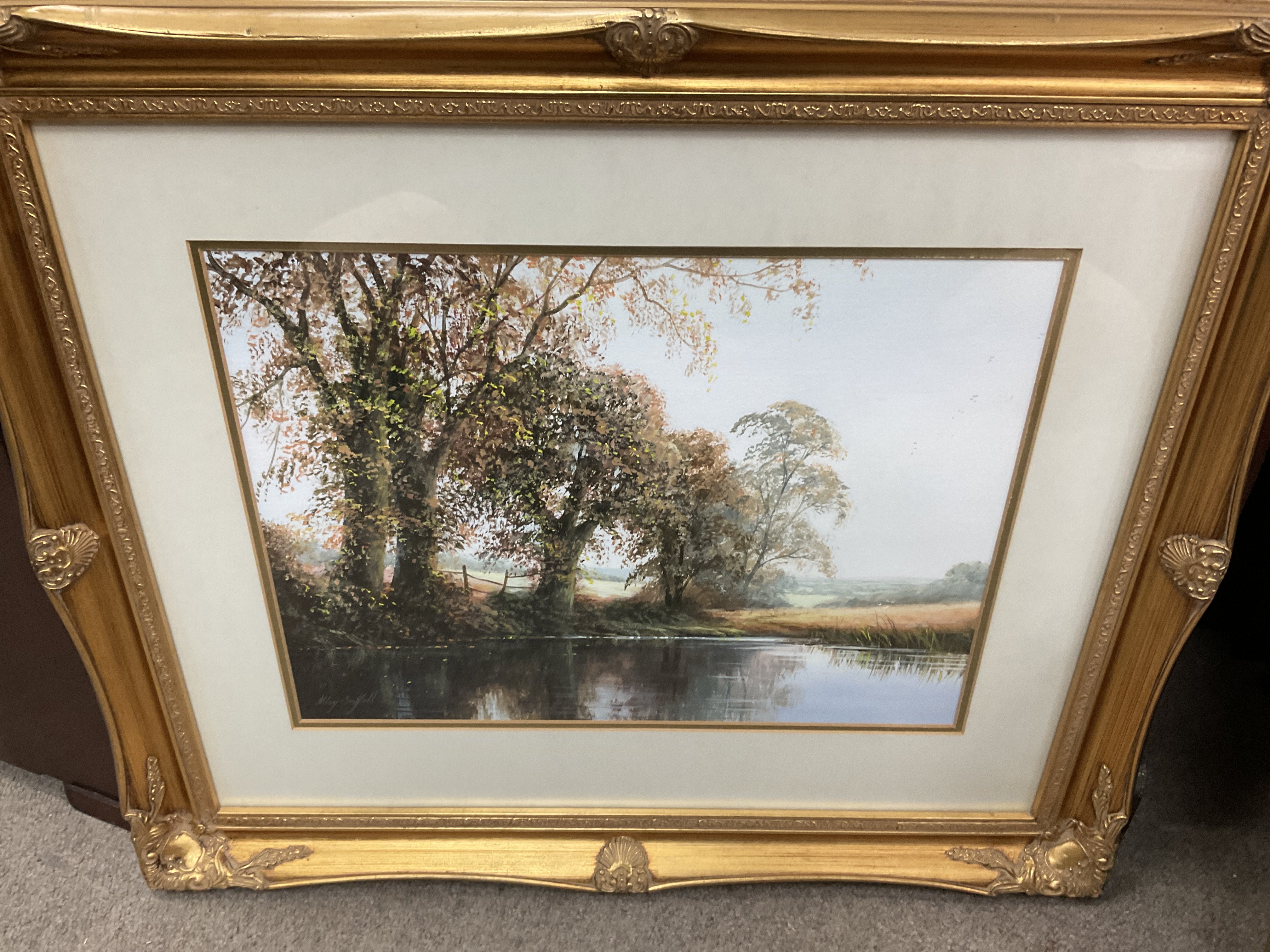 2 gilt framed paintings by David Smith & 1 by Hill - Bild 3 aus 3