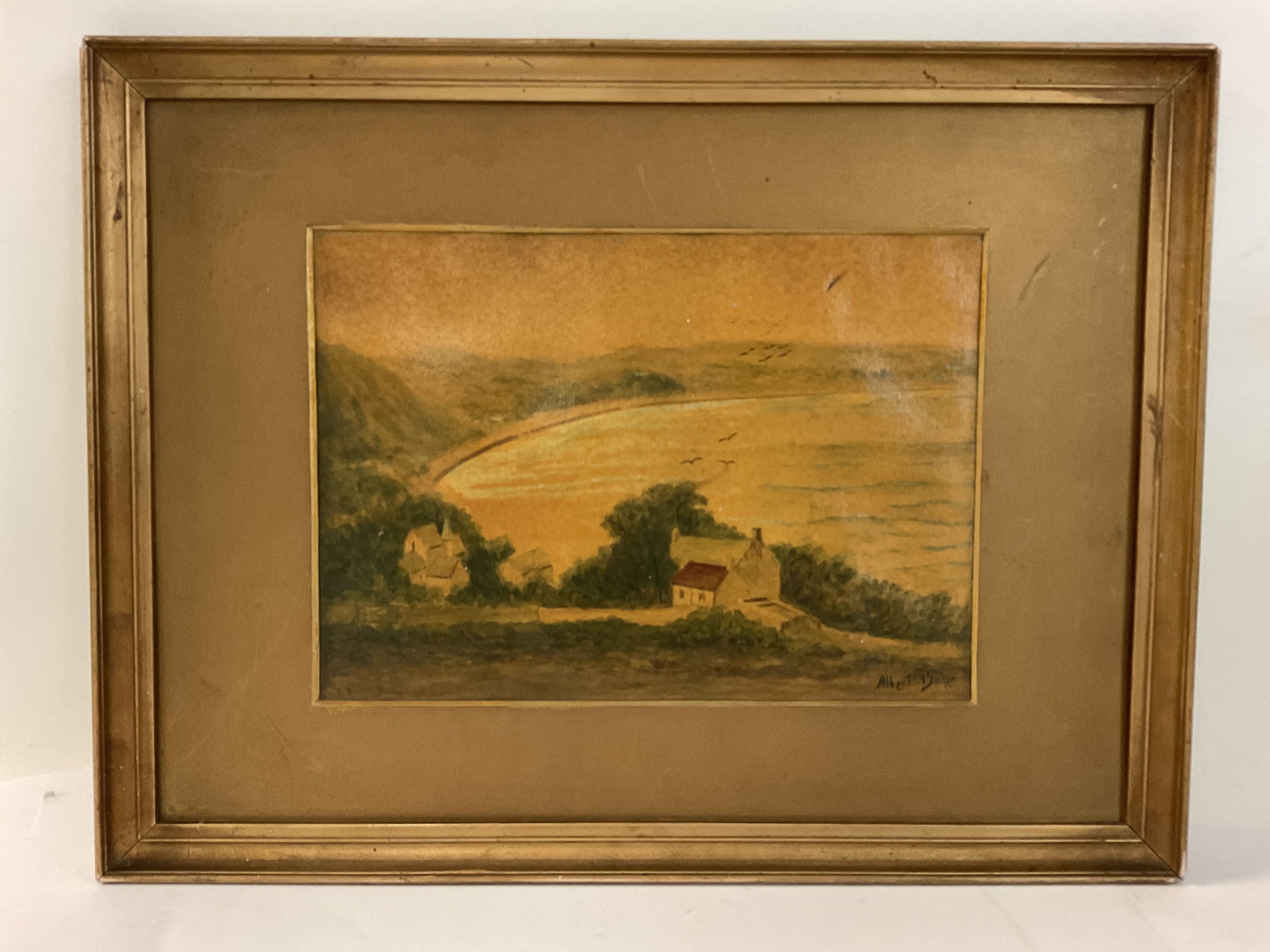 Albert Baker Mouth painting c.1960s, coastal scene