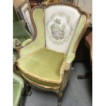 A pair of French style arm chairs with tapestry ba