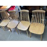 A set of ercol style chairs and an oak drop leaf t