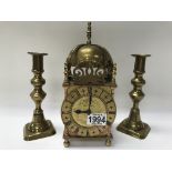A brass reproduction lantern clock together with a