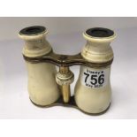 A pair of Pre 1947 Victorian ivory and brass binoc