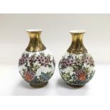 A pair of Chinese vases with hand painted floral a