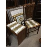 An Edwardian inlaid chair and a stool with matchin