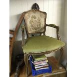 A pair of French style chairs with tapestry backs.