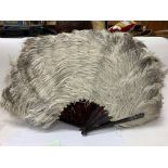 A tortoiseshell and ostrich feather hand fan.