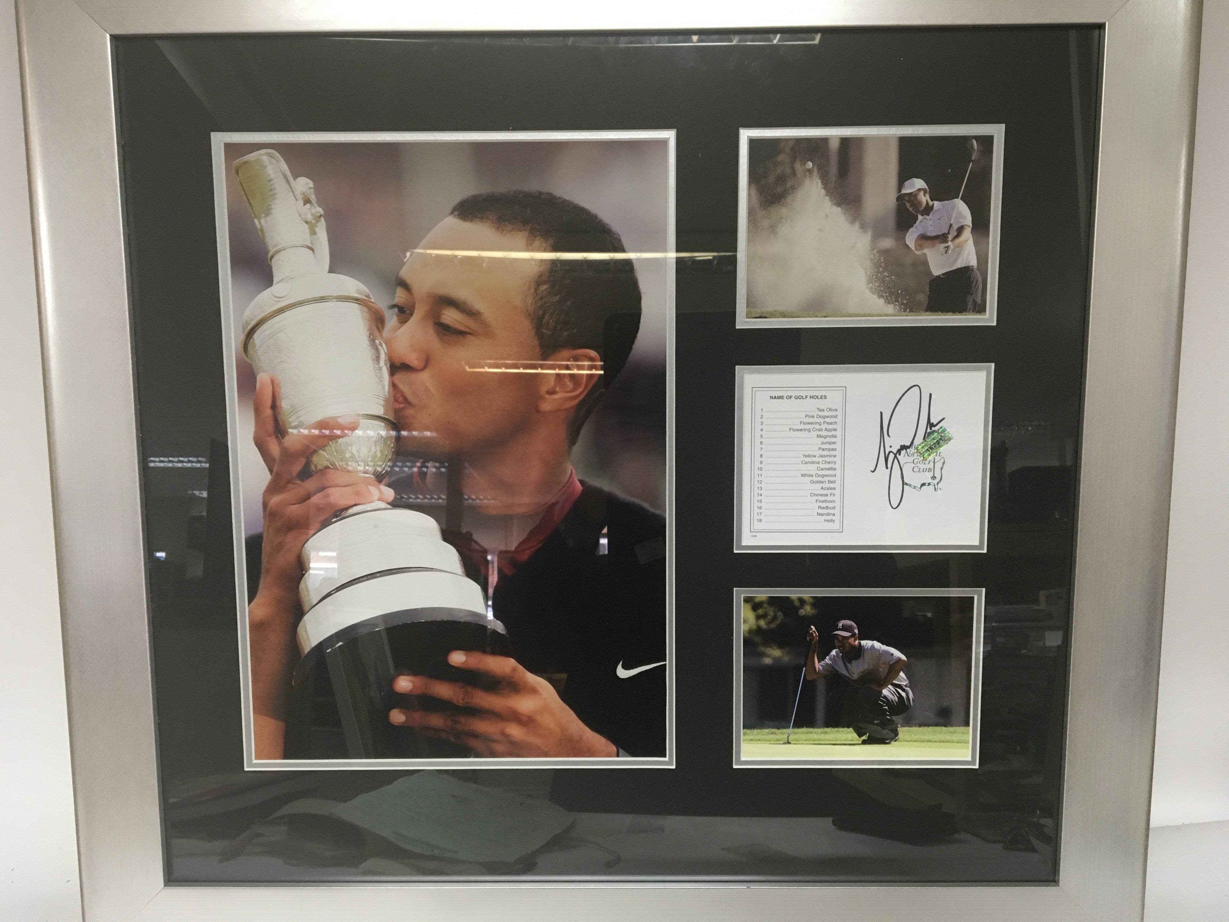 A large framed Tiger woods Golfing montage with a