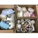 Three boxes of part tea sets and other ceramics.
