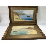 Two gilt framed watercolours of harbour side scene