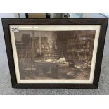 A framed picture of Robert Brownings Library at De