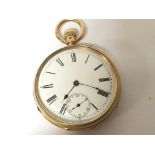 An 18carat gold pocket watch with a white enamel d