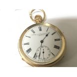 An 18carat gold open faced button wind pocket watc