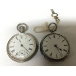 Two silver cased pocket watches one key wind both