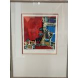 2 oversized framed mixed media paintings, pencil s