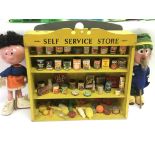 A vintage children's play grocery store display, t