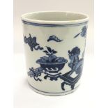 A blue and white Oriental brush pot, approx height