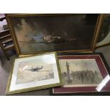 A collection of military related prints and pictur