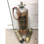 A vintage Waterloo fire extinguisher and two small