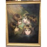 A gilt framed oil on canvas multiple portrait of f