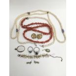 A collection of jewellery including two pearl neck