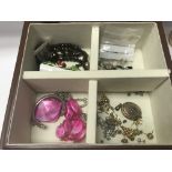 A Edwardian style jewellery box containing coins t