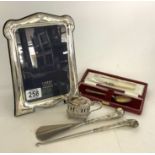 A Carrs hallmarked silver phot frame, Cased silver