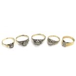 Five 18ct gold diamond rings, approx total weight