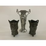 An A.E.Williams pewter Serenity vase, 21cm togethe