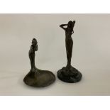 2 Art Noveau bronze lady figurines. 17cm/23cm.