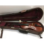 A circa 1920 Thibouville Lamp cased violin with bow.