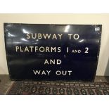 A large blue Railway/ Subway sign, Subway To platf