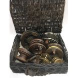 An old wicker case containing eight Victorian and