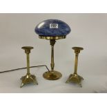 An pair of Brass Art Nouveau candlesticks 19cm, to