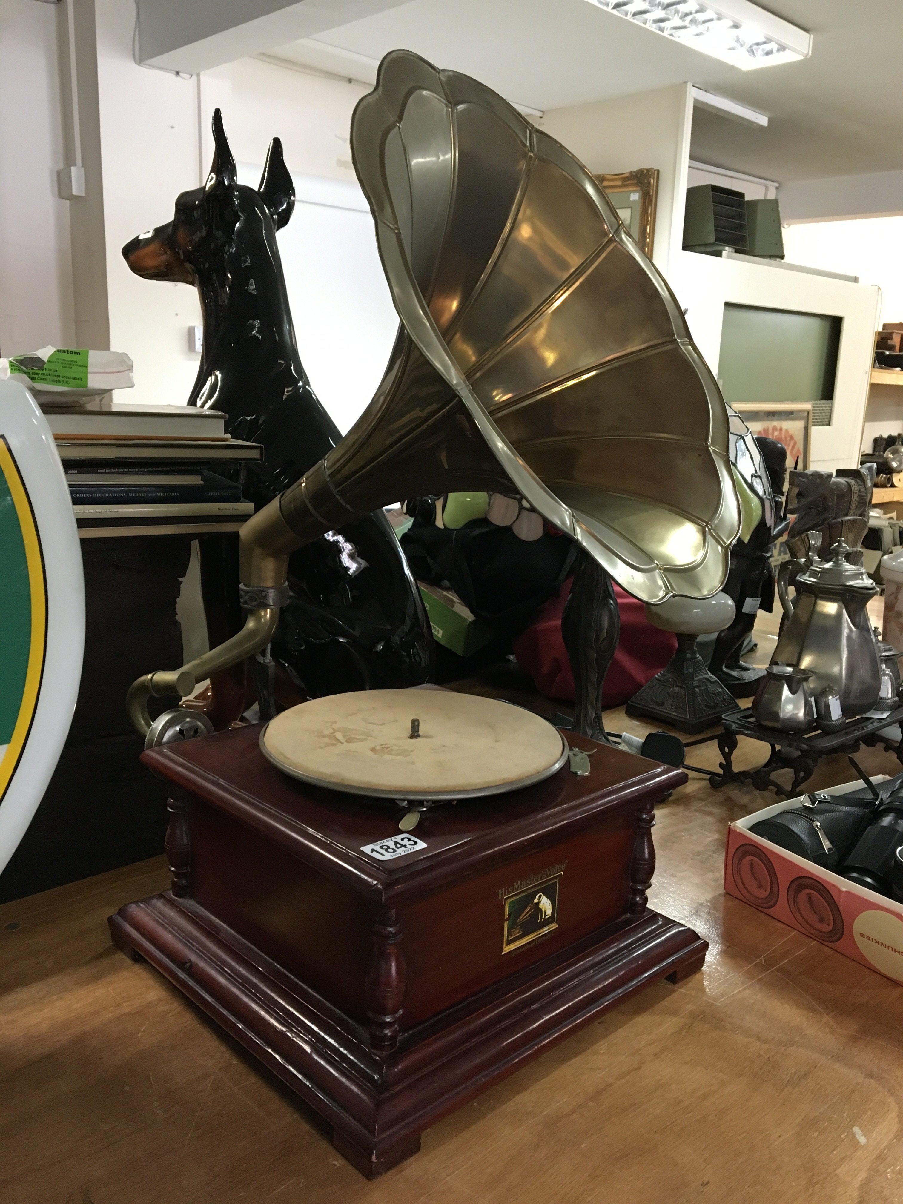 A reproduction gramophone His Masters Voice with detachable horn