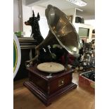 A reproduction gramophone His Masters Voice with detachable horn