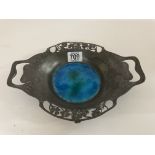 A Libertys Tuderic Pewter dish with blue enamelled