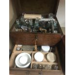 A Georgian oak apothecary box various bottles one