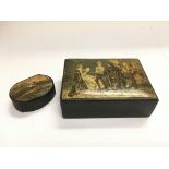 A small papier mache snuff box and a box with lid