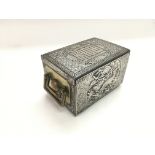 An Oriental white metal and bronzed box with stag,