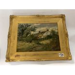 A gilt framed oil on canvas of an impressionist st