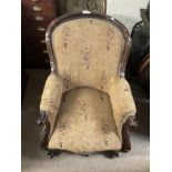 A Victorian open armchair together with a Spoon ba