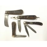 Four rare vintage pocket knives, one by John Blyde