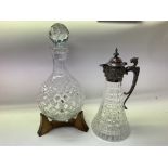 Crystal wine decanters, 1 with silver hallmarked t