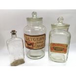 Two Victorian glass sweet shop jars and an old Boo