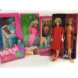 3 Boxed Barbies and 2 Barbies With Vintage Heads a