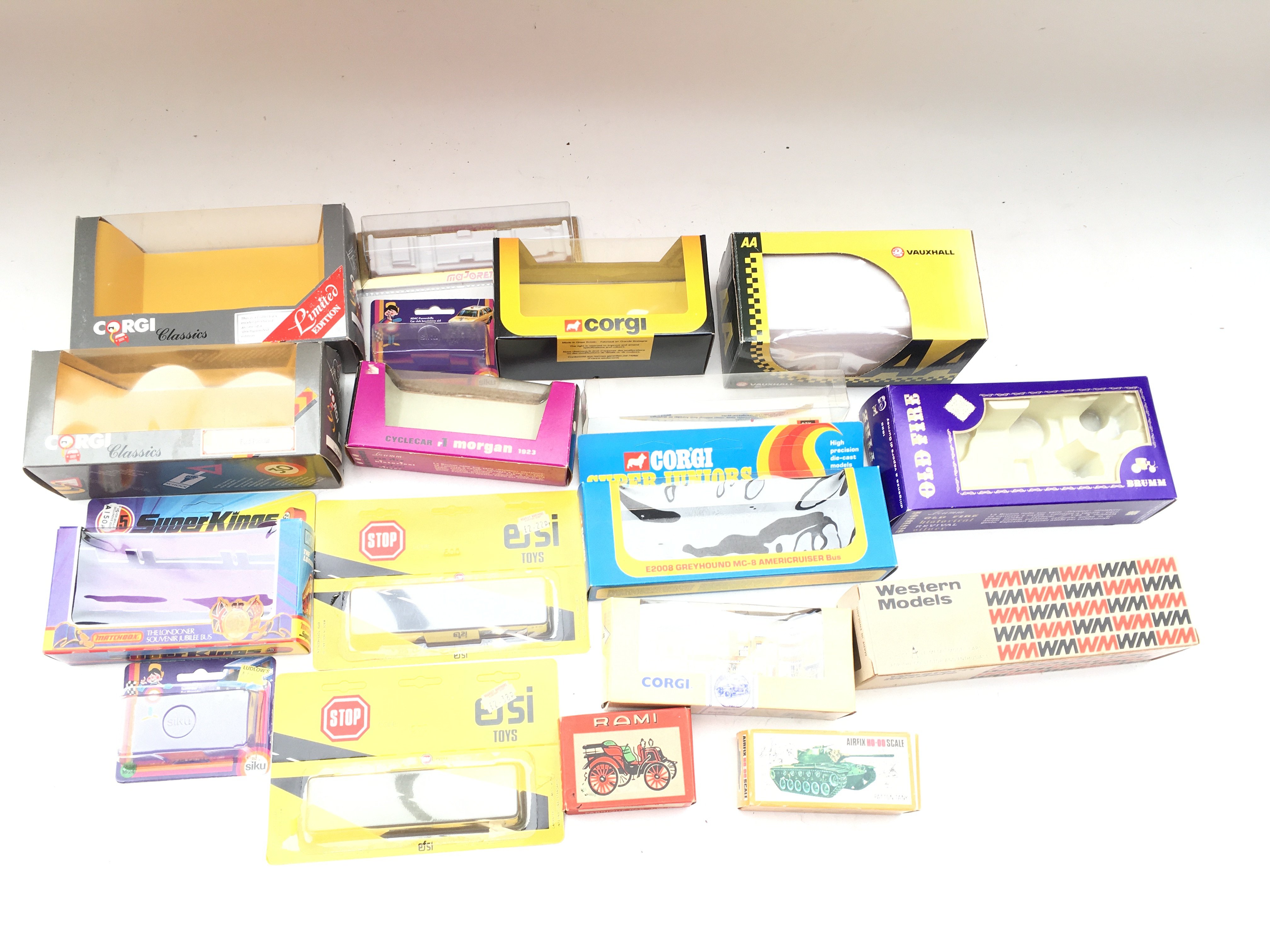 A Collection Of various empty boxes including corg