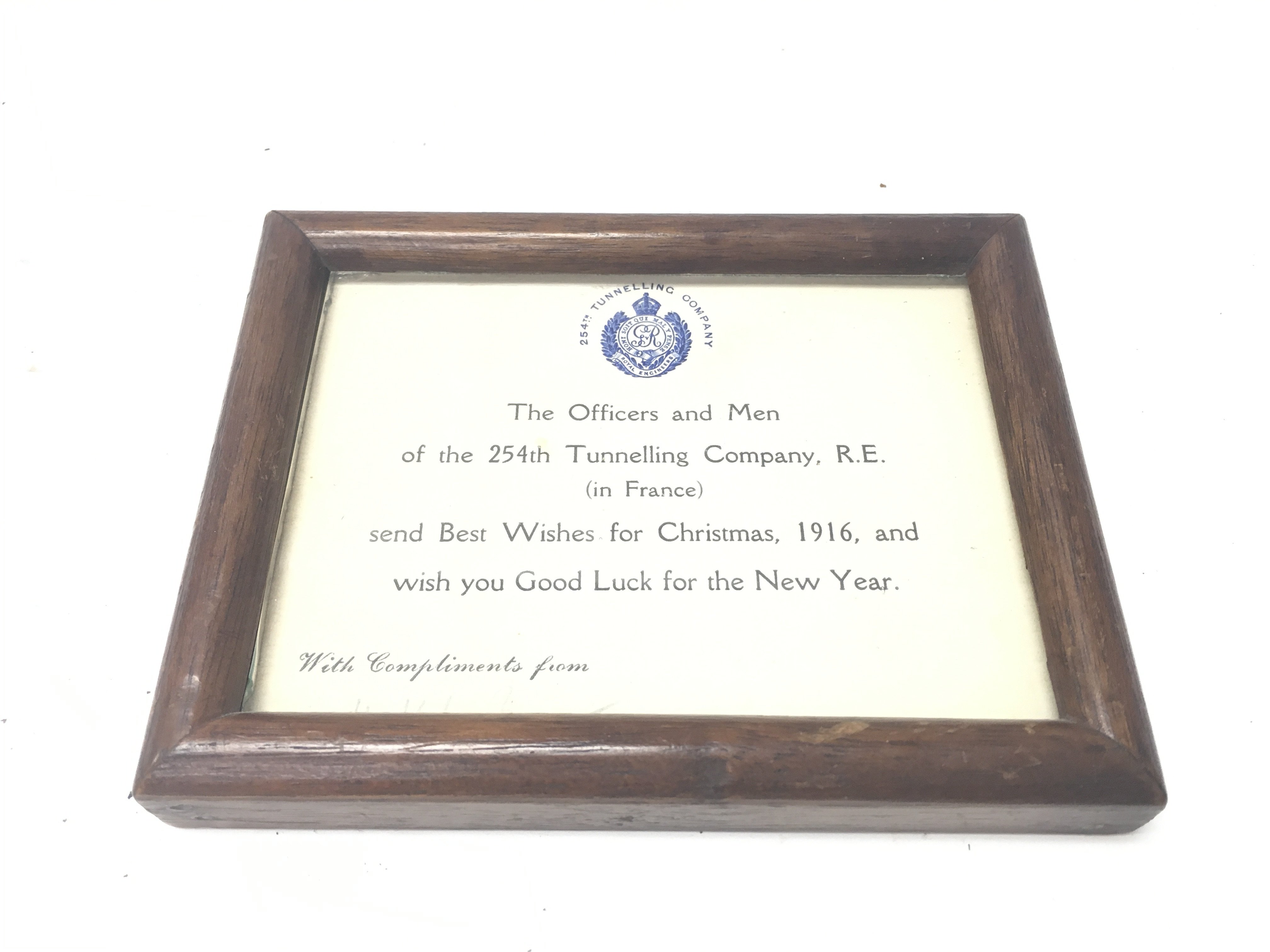 WW1 British Christmas card in Frame from 254th R.E