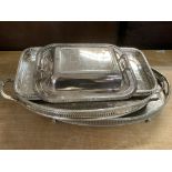 Three various silver plated gallery trays and ture