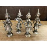 A set of four old white metal Indian musicians